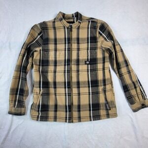 Vans Yellow Checkered Plaid‎ Full Zip Flannel Shacket Jacket Sz M Classic Fit